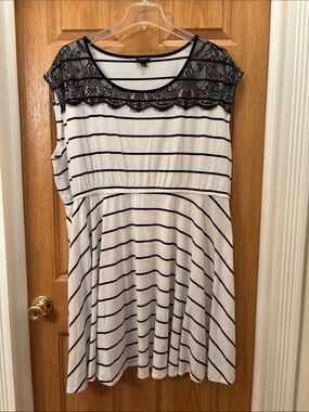 torrid Black & White Striped Dress with Lace